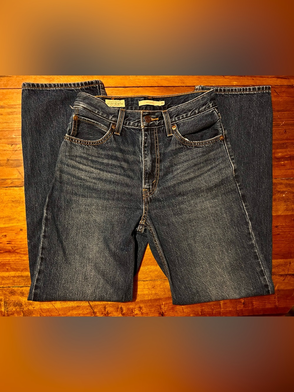 Levi's Women's Straight Leg Dad Jeans in Dark Blue Denim - Picture 3 of 7